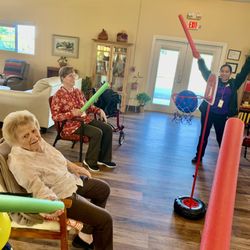 Always Sunny, Ramona Senior Day Care - Playing seated basketball with pool noodles. So fun!