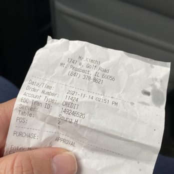 Mr Kimchi - Golf Road - This is our receipt time stamped at 2:51pm. - Korean Near Me - Mount Prospect, Illinois Mr Kimchi - Golf Road - This is our receipt time stamped at 2:51pm. - Korean Near Me - Mount Prospect, Illinois