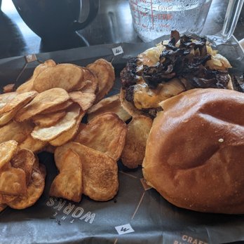 The Works - Magic mushroom burger with die cut spicy chips - Burgers Near Me - Ottawa, Ontario The Works - Magic mushroom burger with die cut spicy chips - Burgers Near Me - Ottawa, Ontario