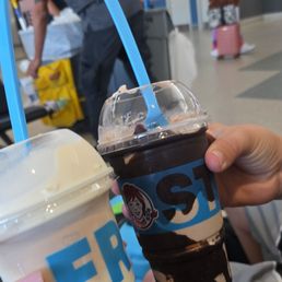 Swirl with vanilla and chocolate on the left. Cookie and chocolate on the right. Both technically frosties. Swirl with vanilla and chocolate on the left. Cookie and chocolate on the right. Both technically frosties.