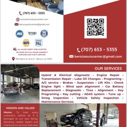 Benicia Automotive Center - Front and back page of brochure