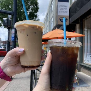 Perk On Main - Black Iced Coffee with raspberry & Iced Latte with nutty maple - Creperies Near Me - Middletown, Connecticut Perk On Main - Black Iced Coffee with raspberry & Iced Latte with nutty maple - Creperies Near Me - Middletown, Connecticut