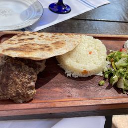 Beef koftka patties 3. Jasmine rice. Salad. Tzatziki. Lavash. Beef koftka patties 3. Jasmine rice. Salad. Tzatziki. Lavash.