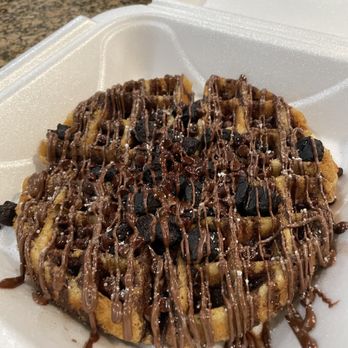 Hello Sweetness - a chocolate covered waffle in a styrofoam container - Ice Cream & Frozen Yogurt Near Me - Tampa, Florida