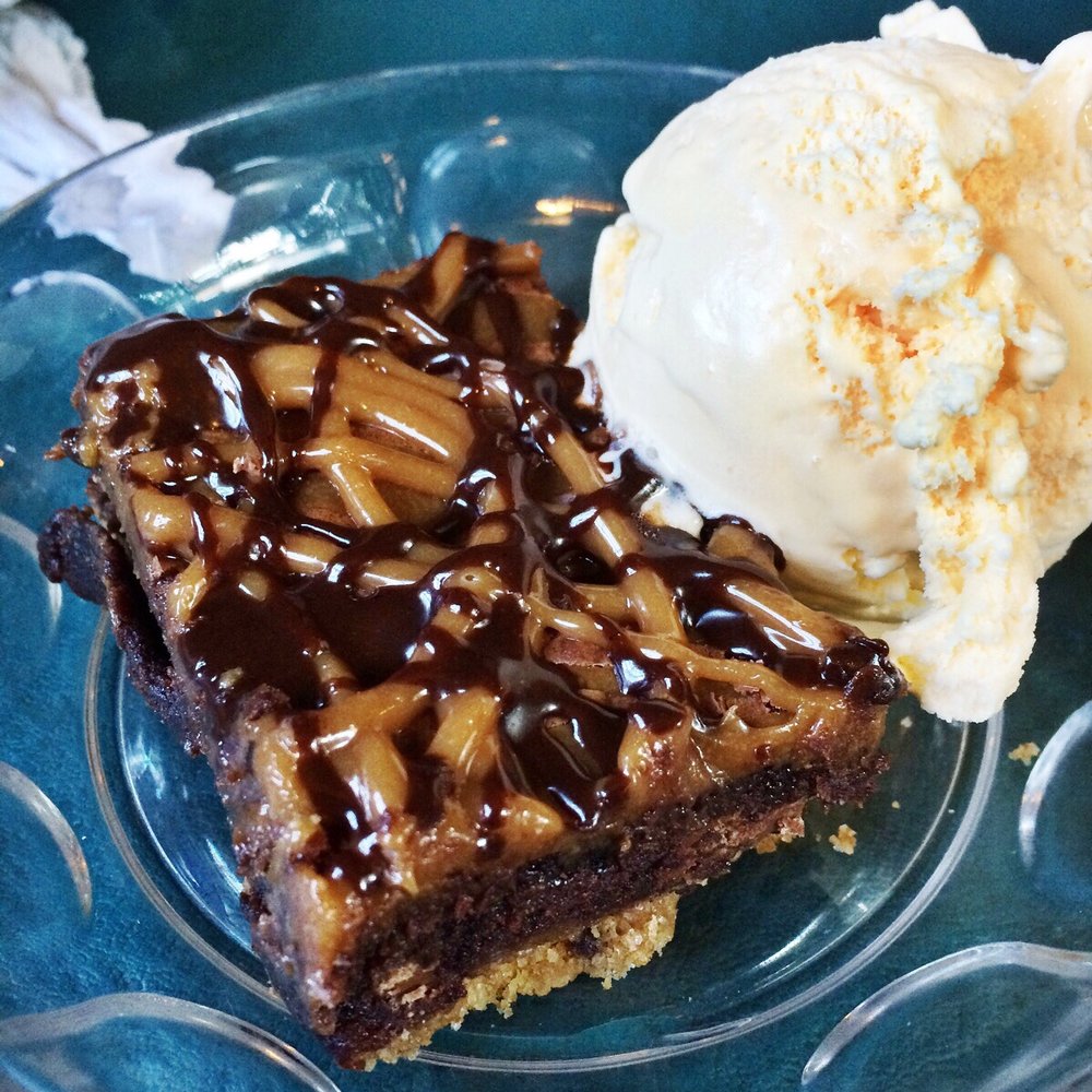 The Brownstone Inn - Salted caramel brownie on pretzel crust with vanilla ice cream :) - American Near Me - Au Train, Michigan The Brownstone Inn - Salted caramel brownie on pretzel crust with vanilla ice cream :) - American Near Me - Au Train, Michigan