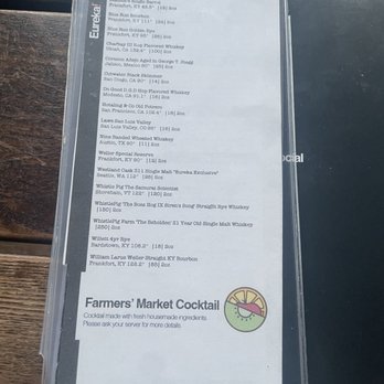 Eureka! - Cocktail menu - Burgers Near Me - Claremont, California