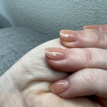 Sojourn De Nails - Transparent color - not well ground down so edges are bubbly and not growing out elegantly. - Nail Salons Near Me - Houston, Texas