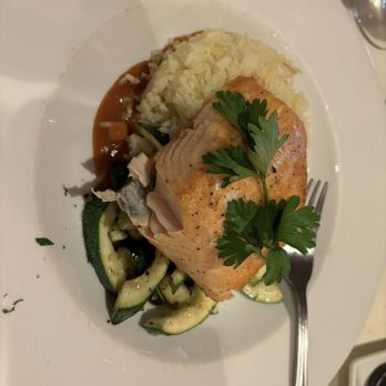 Harvest Restaurant - Pan Seared Salmon with Jasmine rice and zucchini - American Near Me - Lehi, Utah Harvest Restaurant - Pan Seared Salmon with Jasmine rice and zucchini - American Near Me - Lehi, Utah