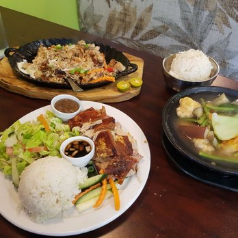 B's Sizzling Kitchen - Nice lunch! Pork sisig, plate of cebu lechon with rice, and soup. - Filipino Near Me - Etobicoke, Ontario