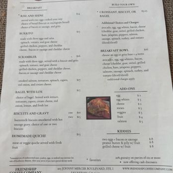 Friendship Coffee Company - Menu as of 9/7/2025 - Coffee & Tea Near Me - Savannah, Georgia