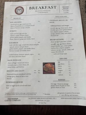 Menu photo 1 Friendship Coffee Company Savannah, GA