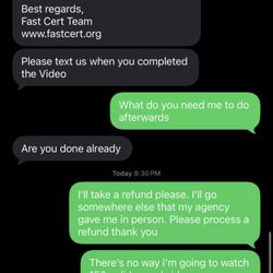 Fast Cert - Text messages with the instructor