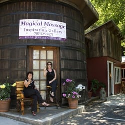 Magical Massage and Inspiration Gallery - Martha and Carolyn invite you for a massage in the wine barrel.
