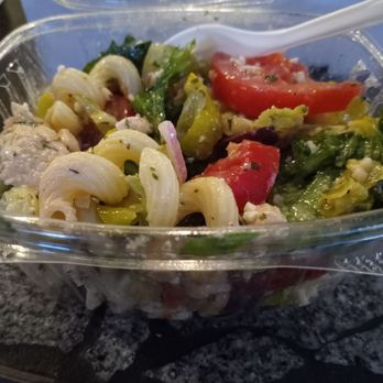 Cafe Latte - Greek salad with pasta - Comfort Food Near Me - Saint Paul, Minnesota