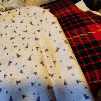Twisted Stitch - I recently picked up this beautiful thistle patterned material. (The Cameron tartan is material I already had). - Fabric Stores Near Me - South Elgin, Illinois