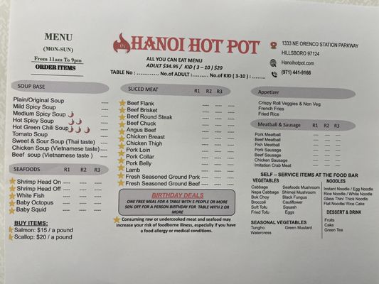 Menu photo 1 Hanoi Hot Pot Hillsboro, OR