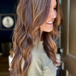 Aspire Salon - Dimensional refresh with caramel highlights and mahogany lowlights.