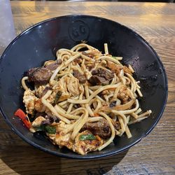 Genghis Grill - Bangkok with side of Steak. Good Sauce.