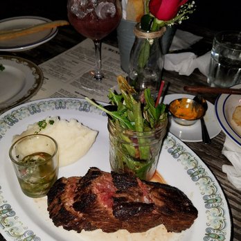 Bunbury - Vacio cooked "medium", comes with mixed greens, truffle mashed potatoes and chimi.  Delicious! - Argentine Near Me - Miami, Florida