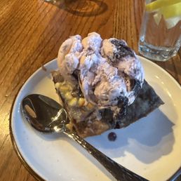 Blueberry bread pudding with huckleberry ice cream