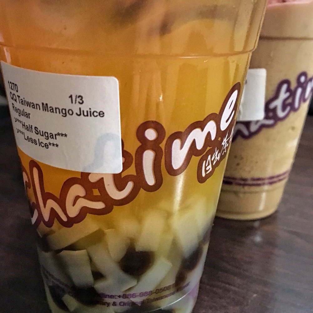 QQ Mango Juice ... just means there's boba and coconut jelly in it
