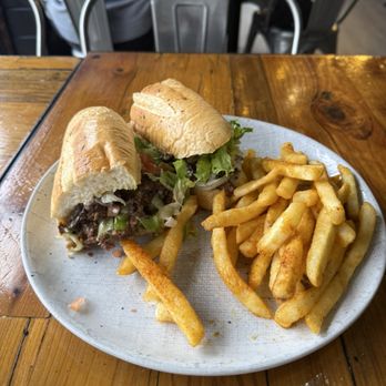 Bay 34th Street Diner - Philly Cheese steak with fries - New American Near Me - Arlington, Texas