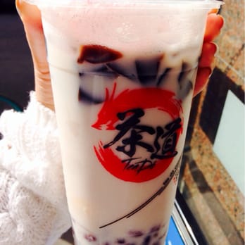 Tea Do - Boston - Fire Dragon with grass jelly substituted for pearls. - Coffee & Tea Near Me - Boston, Massachusetts