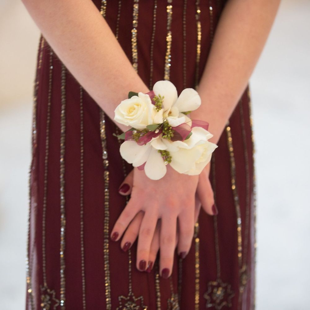 Flower Patch - White rose and orchid corsage - Florists Near Me - Bountiful, Utah