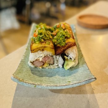Maguro Sushi - Jibaro Soy Roll - Skirt Steak with sweet plantains on top - Sushi Bars Near Me - Orlando, Florida