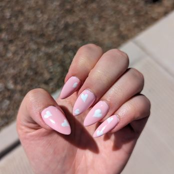 Urban Nail Bar - Pink nails with white hearts gelx - Nail Salons Near Me - Scottsdale, Arizona Urban Nail Bar - Pink nails with white hearts gelx - Nail Salons Near Me - Scottsdale, Arizona