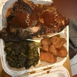 Traphouse Caribbean - Jerk Chicken with Jallof Rice, sweet potatoes &!Greens