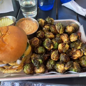Huckleberry - Burger with brussel sprouts - Bars Near Me - New Paltz, New York