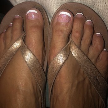 Polished Beauty Bar - My French pedicure with pink polish and glitter on top. Love!!!! - Nail Salons Near Me - Burbank, California Polished Beauty Bar - My French pedicure with pink polish and glitter on top. Love!!!! - Nail Salons Near Me - Burbank, California