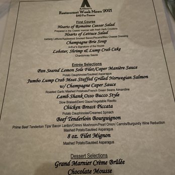 Arthur's Steakhouse - RW week menu - Seafood Near Me - Addison, Texas Arthur's Steakhouse - RW week menu - Seafood Near Me - Addison, Texas