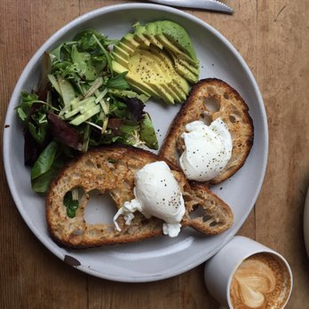 Nelson the Seagull - poached egg with avocado + flat white - Coffee & Tea Near Me - Vancouver, British Columbia