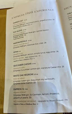 Menu photo 5 Q at The Empress Victoria, BC
