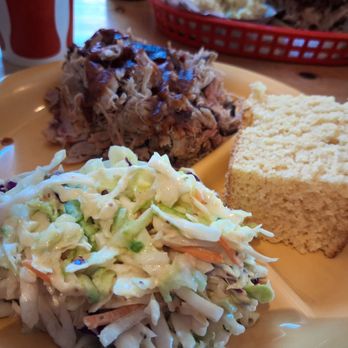 Brothers Barbecue - Pile of pulled pork, regular coleslaw and fresh corn bread. - Barbeque Near Me - Reno, Nevada Brothers Barbecue - Pile of pulled pork, regular coleslaw and fresh corn bread. - Barbeque Near Me - Reno, Nevada