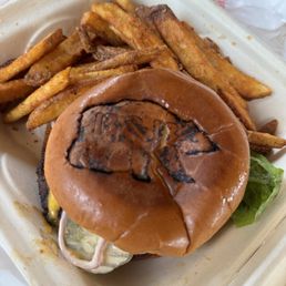 Veggie burger and fries
