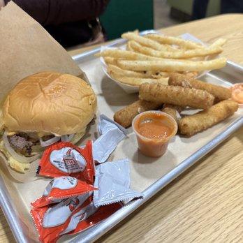 Meat & Bite - Smashed Burger Mozzarella Sticks and fries combo - Burgers Near Me - Raleigh, North Carolina Meat & Bite - Smashed Burger Mozzarella Sticks and fries combo - Burgers Near Me - Raleigh, North Carolina
