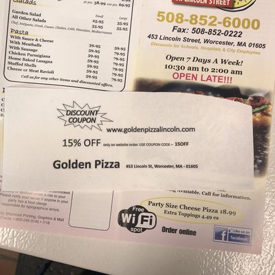 Menu photo 4 Golden Pizza Worcester, MA