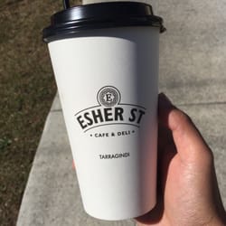 Esher Street Cafe & Deli - What a 'large' size coffee should look like! Twice the size of my hand.
