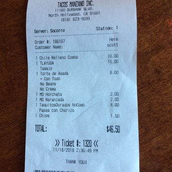Tacos Manzano - Look what good prices! - Latin American Near Me - North Hollywood, California