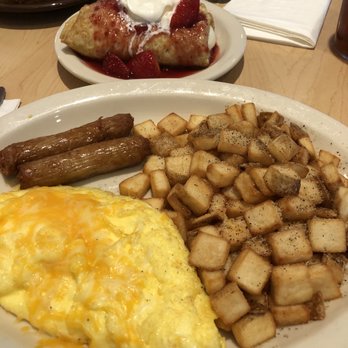 Village Inn - My favorite breakfast for supper: cheese omelette, sausage, country potatoes and a strawberry crepe. - Salad Near Me - Tallahassee, Florida Village Inn - My favorite breakfast for supper: cheese omelette, sausage, country potatoes and a strawberry crepe. - Salad Near Me - Tallahassee, Florida