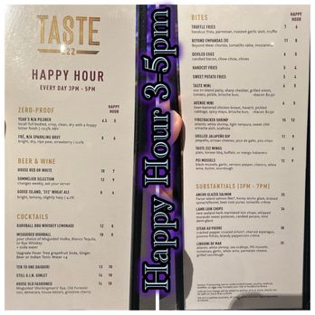 Taste 222 - Happy hour menu 2/13/2026 - New American Near Me - Chicago, Illinois
