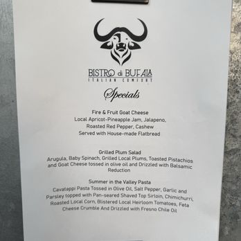 Bistro Di Bufala - Specials on 7/12/25. - Mediterranean Near Me - Visalia, California