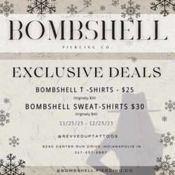 Revved Up Tattoos - @bombshell.piercing.co tshirts are $25 each and sweatshirts are $30 each!