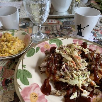 The Hatter Cafe - Delish barbq, egg and slaw brunch dish. - Cafes Near Me - Mentone, Alabama