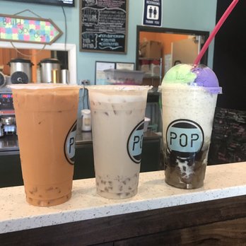 POP Boba - Left to right (Thai tea, regular milk tea, thrilla in Manila) - Bubble Tea Near Me - Tracy, California POP Boba - Left to right (Thai tea, regular milk tea, thrilla in Manila) - Bubble Tea Near Me - Tracy, California