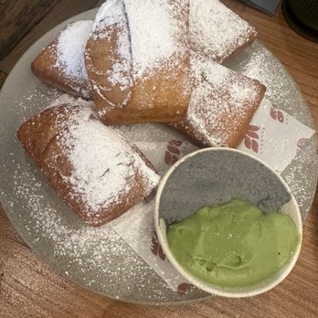 Between Us - Beignets with sesame and matcha sauce - Breakfast & Brunch Near Me - San Diego, California Between Us - Beignets with sesame and matcha sauce - Breakfast & Brunch Near Me - San Diego, California