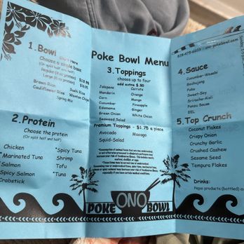 Ono Poke Bowl - Menu photo double sided this is one side - Poke Near Me - Morganton, North Carolina Ono Poke Bowl - Menu photo double sided this is one side - Poke Near Me - Morganton, North Carolina